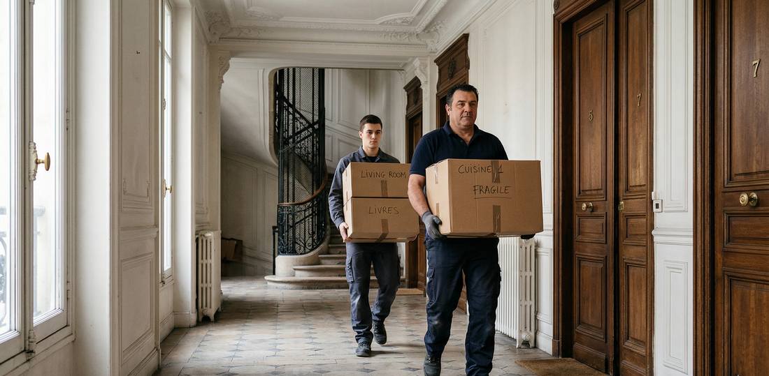 Déménageurs professionnels dans un immeuble à Neuilly-sur-Seine